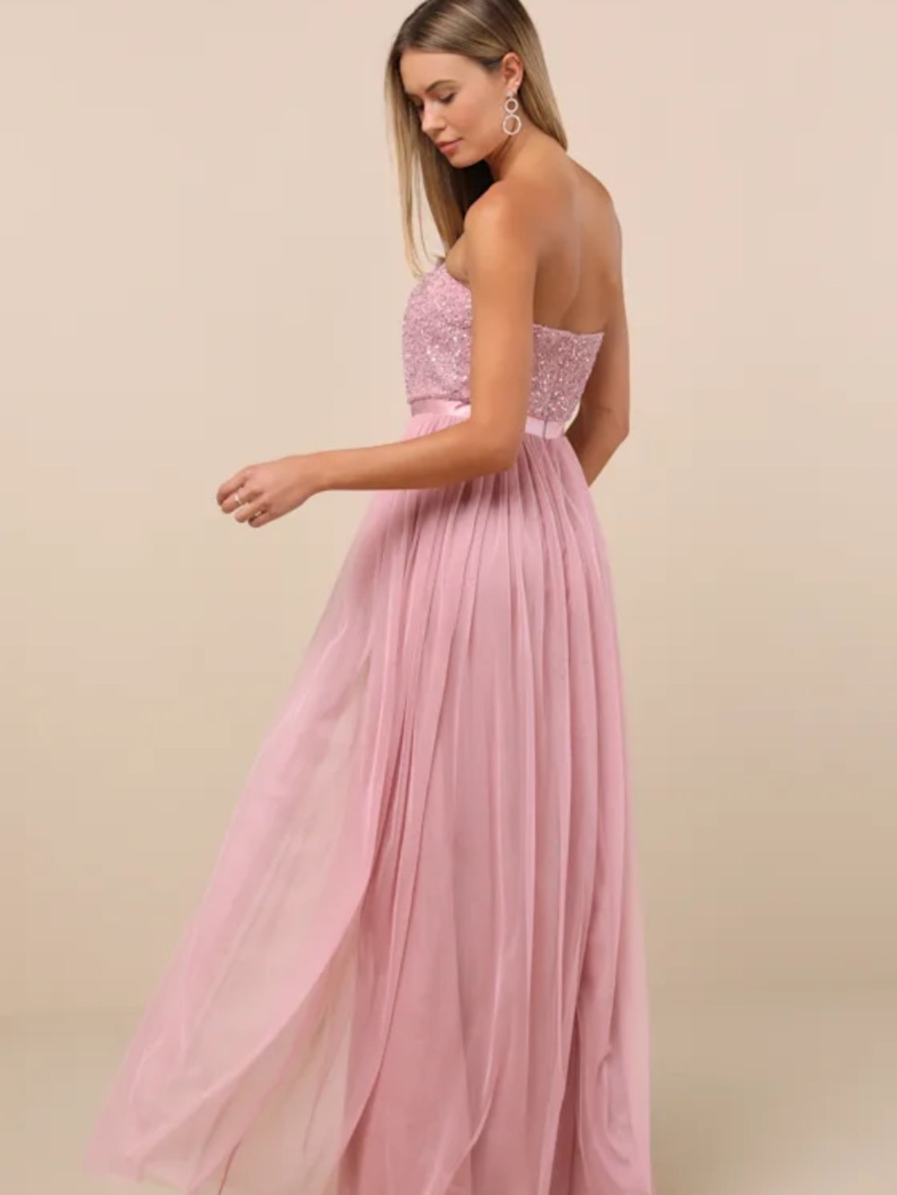 New Lulus Mauve Sequin Tulle Dress Sz Medium - Picture 9 of 13